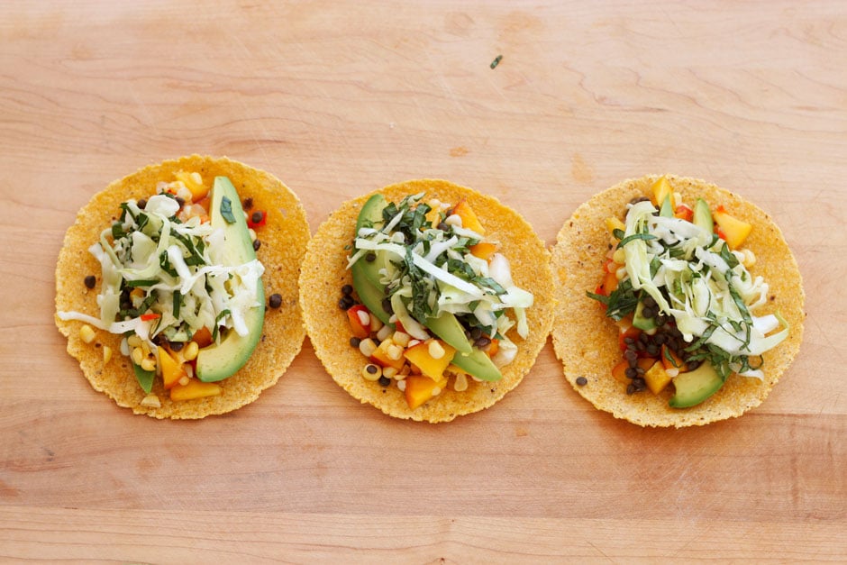 sweet corn and peach succotash tacos