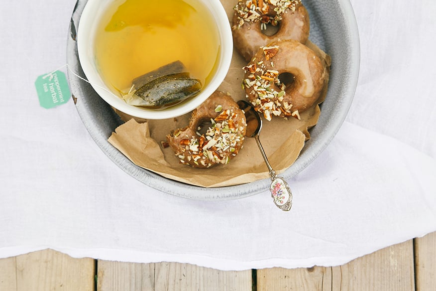 vegan + GF maple doughnuts w/ salted almond butter glaze // the first mess