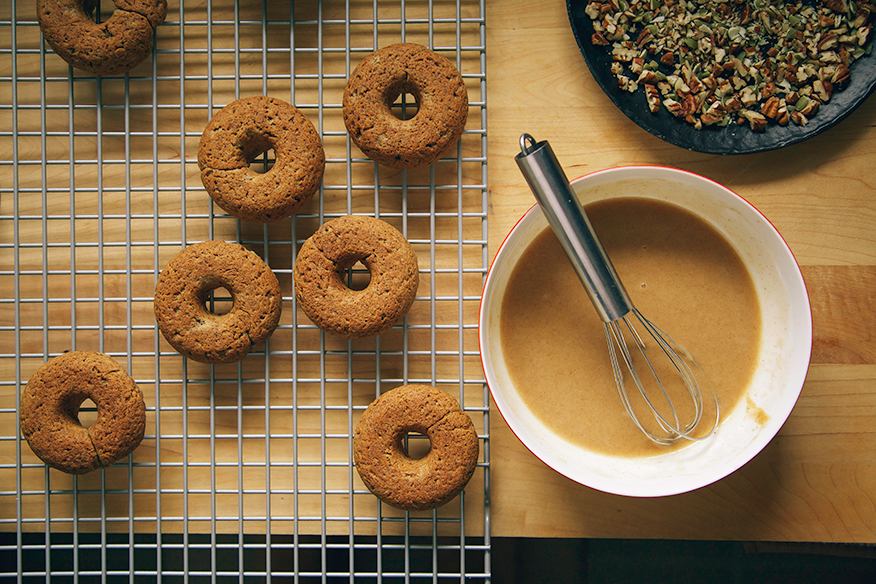 vegan + GF maple doughnuts w/ salted almond butter glaze // the first mess