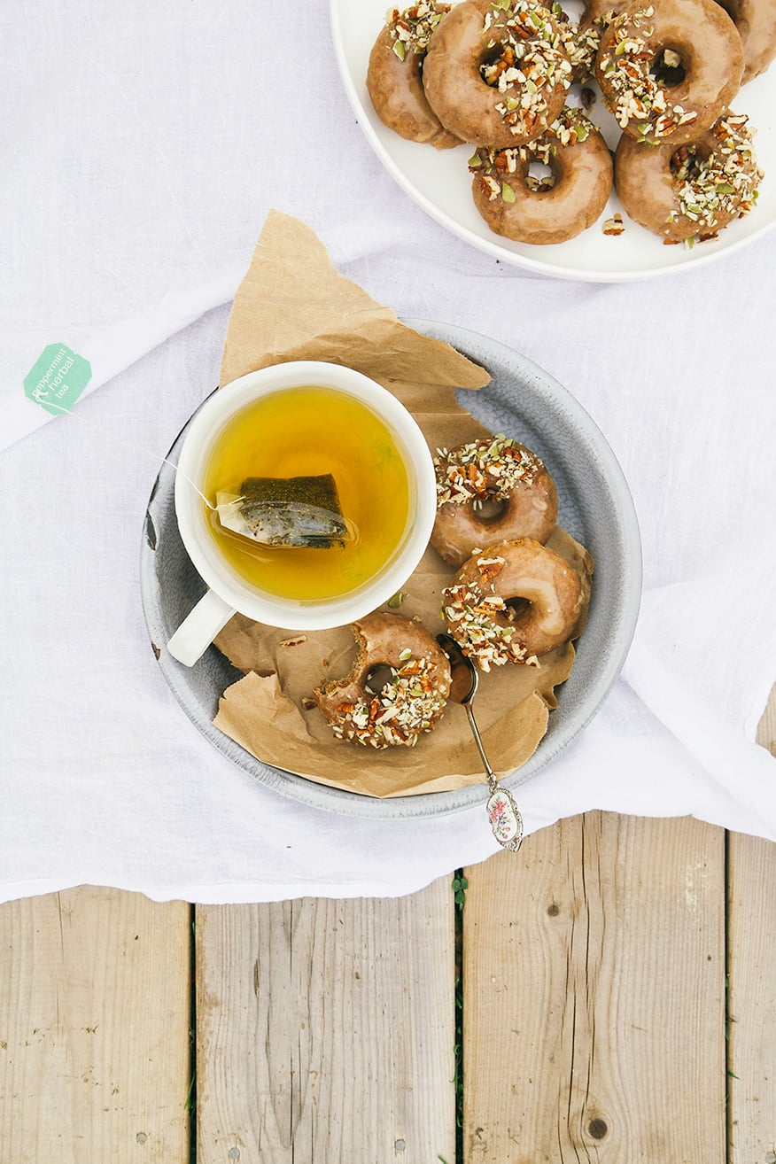 vegan + GF maple doughnuts w/ salted almond butter glaze // the first mess